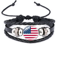 Bracelet en cuir tressé avec perles en fer rétro et drapeaux nationaux des États-Unis, du Canada et d'Allemagne – Vente en gros – Cadeau Bijou