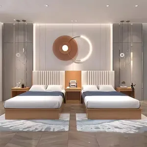 Wholesale apartment modern style hotel develop project furniture wooden bed frame double compact 4 or 5 star hotel bedroom set