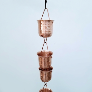 Chaîne de pluie décorative en cuivre martelé pour gouttière extérieure, élément aquatique pour jardin et extérieur de maison, chaîne de drainage métallique suspendue - Product Image 6