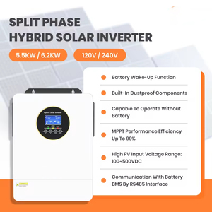 Inversor solar híbrido 5.5kw 6.2kw 48V MPPT Inversor de sistema de energía Inversor de fase dividida 120V 240V - Product Image 2