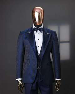 Индивидуальные высококачественные синие костюмы для выпускного вечера, 2 шт., мужские костюмы, двубортные смокинги для жениха, блейзер для жениха, свадебная куртка + брюки - Product Image 3