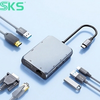 Adaptador Multipuerto USB C 7 en 1 Tipo C con HDMI, VGA, Gigabit Ethernet, Carga PD de 100W, 3 Puertos USB 3.0, Base de Conexión para Laptop