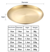 Assiettes rondes en acier inoxydable poli, écologiques, dorées, fabriquées en Corée