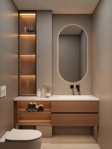Modern Dark Walnut Wall Hung <b>Bathroom</b> Furniture with Textured Fluted Drawers Undermount and Touch LED <b>Light</b> <b>Mirror</b> - Product Image 2