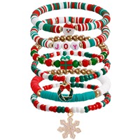 Ensemble de bracelets de Noël personnalisés 2025 avec perles, bracelets extensibles personnalisés en perles d'argile blanches, rouges et vertes avec lettres