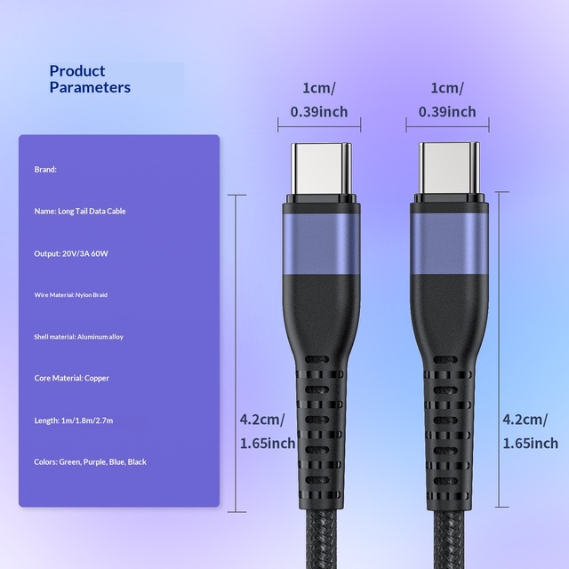 PD60W Dual Type-C Braided Jacket Fast Charging Data Cable Compatible with for 15 for OPPO and Other Mobile Phones