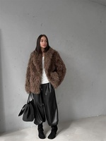 Zeyu 2026 – Nouvelle veste d'hiver pour femme en fausse fourrure bouclée et shaggy, col large, marron, coupe courte et ample, manteau en fourrure végétalienne, chaud et tendance