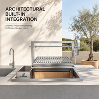 Barbecue à charbon de bois argentin intégré en acier inoxydable 304, hauteur réglable, revêtement en briques réfractaires, cuisine extérieure