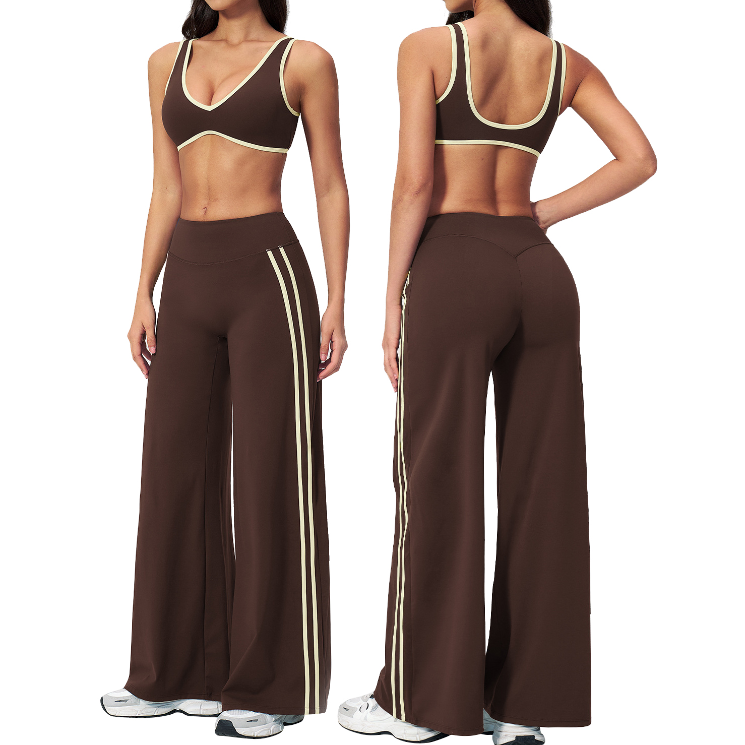Cross-Border Naked Sense Seamless 2-Piece Plus Size Yoga Set with Elastic Waist High-Waisted Design Breathable & Quick Dry