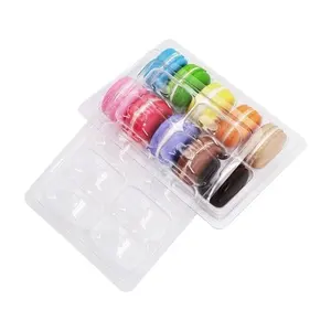 Toptan 12 paket tek kullanımlık temizle gıda sınıfı pet plastik blister kapaklı macaron tepsi kapaklı