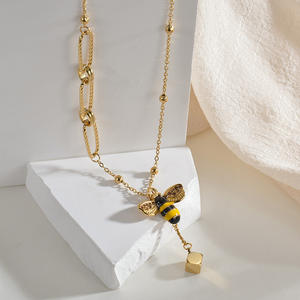 DY carré cubique pendentif Patchwork trombone <span class=keywords><strong>satellite</strong></span> chaîne perlée titane acier femmes abeille collier - Product Image 4