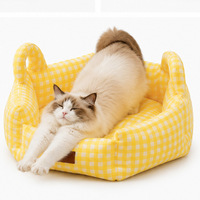 Lit de voyage portable pour animaux de compagnie, sac de transport lavable pour chats et chiens avec housse amovible, canapé carré hiver motif dessin animé