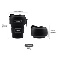 Popular sin BPA 350 ML portátil de silicona plegable de plástico taza de café de viaje taza plegable reutilizable de silicona para acampar con tapa