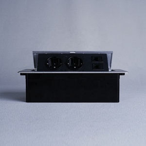 Module de <span class=keywords><strong>prise</strong></span> de bureau escamotable en alliage d'aluminium avec <span class=keywords><strong>double</strong></span> <span class=keywords><strong>prise</strong></span> Schuko allemande et <span class=keywords><strong>double</strong></span> ports réseau <span class=keywords><strong>RJ45</strong></span> pour table de bureau - Product Image 1