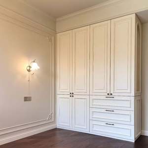 Light Luxury French Style Full Wall <b>Cabinet</b> Cream White Carved Custom <b>Wardrobe</b> with Drawer Storage <b>Cabinet</b> - Product Image 3