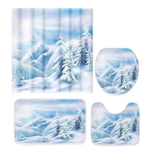 Blue Winter Forest Scene Polyester Shower Curtain Bathroom Curtain Digital Print Custom Print Waterproof Bulk Wholesale Modern - Product Image 5