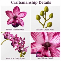 Batang Anggrek Buatan HG Warna Pink Ungu, Bunga Phalaenopsis Sutra Imitasi untuk Vas Pernikahan, Dekorasi Rumah, Grosir