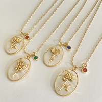Design exquis collier de pierre de naissance plaqué or 18K pendentif ovale géométrique collier de fleur de naissance pour les femmes cadeau
