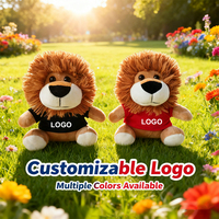 Promotion Jouets en peluche lion avec logo sur la chemise, animaux mignons en peluche de dessin animé, poupées en peluche lion brun clair assis