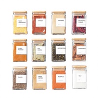Nouvel ensemble de 12 bocaux de rangement en verre rectangulaires de 4 oz avec couvercle en bambou, pots en verre pour épices, poivre, cuisine