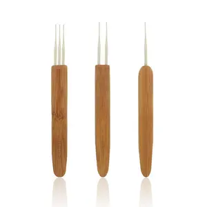 Bambu saplı çelik Dredlock iğneler 0.5mm 0.75mm tek çift üçlü tığ kanca Dreadlock örgü zanaat