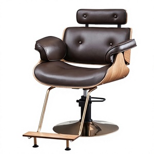 Fauteuil de barbier en métal au design européen moderne, hauteur réglable, avec repose-pieds en bois, pour usage en salon - Product Image 1