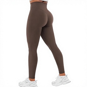 High Waisted Seamless Yoga <b>Leggings</b> Full Length Ruched <b>Butt</b> <b>Lifting</b> Workout Pants Solid Color Spandex Nylon Material - Product Image 1