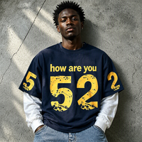 T-shirts pour hommes Double Layer Monkey Washing OEM 100% Coton, Manches à patch, Coupe vintage ample et courte, Streetwear, Qualité supérieure