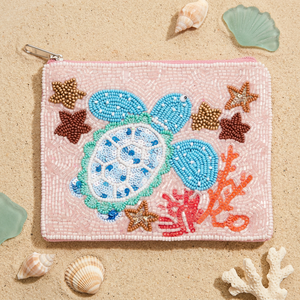 Pochette à monnaie carrée brodée en forme de tortue, faite à la main avec perles, sac à fermeture éclair en coton, décontracté, tendance, cadeau promotionnel, couleurs assorties - Product Image 2