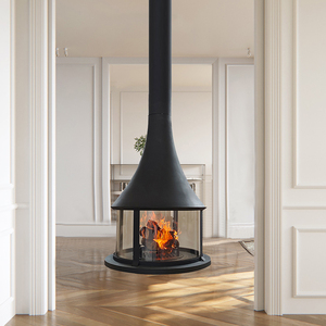 Poêle à <span class=keywords><strong>bois</strong></span> suspendu mural avec porte en <span class=keywords><strong>verre</strong></span> et cheminée intégrée - Product Image 4