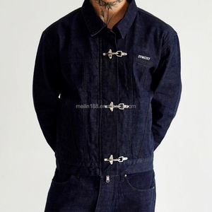 Veste en jean sur mesure 14oz à boucle de pompier et crochet de pont, en denim brut japonais selvedge coupé pour hommes - Product Image 1