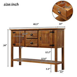 Solid Wood Sideboard Console Table 46'' with 2 Drawers Cabinets Bottom Shelf Retro Style Dining <b>Buffet</b> <b>Server</b> - Product Image 3