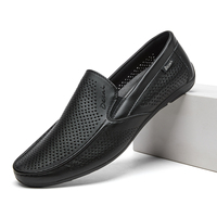 Chaussures décontractées perforées pour hommes en PU respirant, mocassins d'été à enfiler, semelle en caoutchouc noir et marron, vente en gros