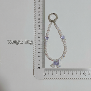 Crystal Beaded <b>Phone</b> <b>Strap</b> With Pink Flower Charms Keychain For Women - Product Image 6