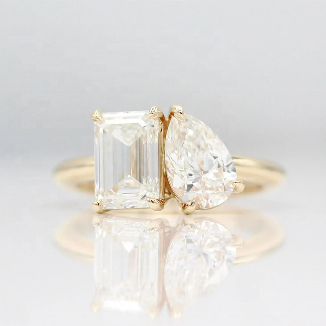 IGI Solid 14K Gold Toi Et Moi Emerald and Pear Lab Grown Diamond Engagement Ring Fine Jewelry 7.0CT Toi Et Moi Lab Diamond Rings