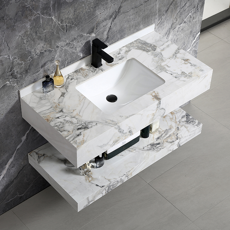 Meuble Sous Vasque Lavabo Palazzo INT – Style Campagnard, Marbre Blanc, 92 Cm, 2 Tiroirs