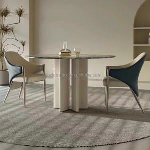 Chaises de salle à manger personnalisées de luxe modernes en velours/imitation cuir, dossier contourné de manière complexe, durables, réglables et extensibles - Product Image 3