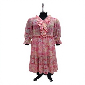 Pink Floral Print <b>Chiffon</b> <b>Maxi</b> <b>Dress</b> Ruffle V Neck Bell <b>Long</b> <b>Sleeve</b> Tiered A Line <b>Dress</b> - Product Image 1