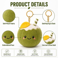 Porte-clés en peluche personnalisé : du design de noix de coco au produit réel, fabrication professionnelle OEM ODM, jouet en peluche doux personnalisé en forme de fruit à partir de votre illustration