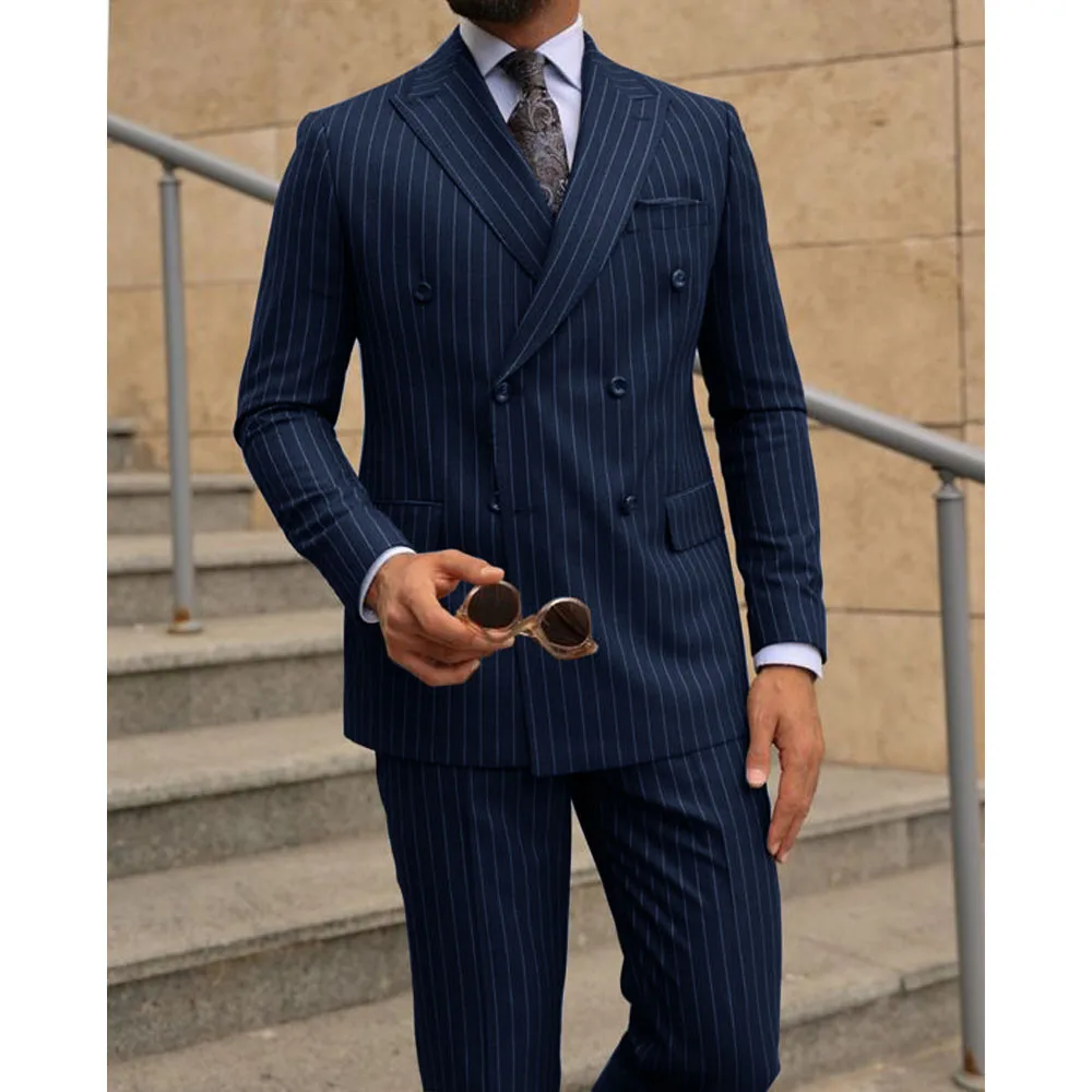 Allthemen 2-delige kostuumset voor heren, slimfit, trouwjurk met elegante knoop, Donkerblauw, M