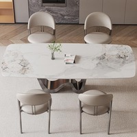 Ensemble de table à manger minimaliste italien avec plateau en pierre, pieds en métal multifonctionnels pour petit appartement, hôtel, mobilier de salle à manger