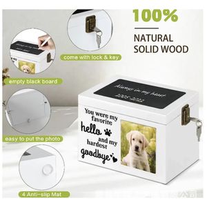 Wooden Pet <b>Urn</b> Rectangle Solid Wood Secure With Lock For Dog <b>Cat</b> Memorial Cremation Box Black White - Product Image 4