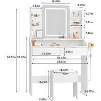 Table de Maquillage Professionnelle avec Grand Miroir, Étagères Cosmétiques, Prise Électrique et Support pour Outils Capillaires – Offre Spéciale Grossiste