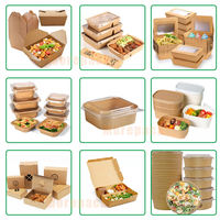 Boîte à sandwich rectangulaire octogonale en papier 1450ml 1500ml avec couvercle transparent en PET pour salades, pâtes et plats à emporter