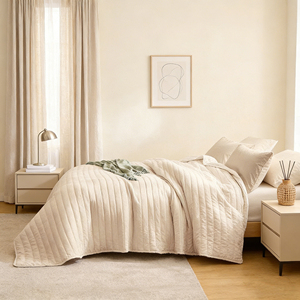 Ensemble de literie matelassé beige crème, style moderne minimaliste, avec motif gaufré à bulles, toucher doux, respirant, 90 g/m² - Product Image 5