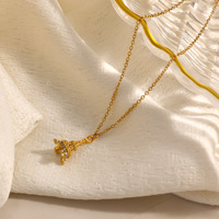 SUMMLY Vente en gros Collier pendentif Tour Eiffel et boucles d'oreilles créoles en acier inoxydable plaqué or 18 carats hypoallergénique, ensemble de bijoux pour femme