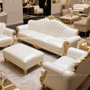 أثاث غرفة معيشة فاخر ملكى أثاث غرفة معيشة أوروبية بيضاء كلاسيكية أنيقة فرنسية عتيقة منحوتة يدويًا - Product Image 1