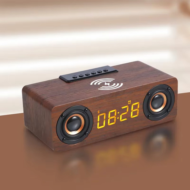 Wooden BT Speaker 10W Vintage FM Radio Portable Walnut Wood Soundbar with Wireless Subwoofer Support TF Card for Home Office