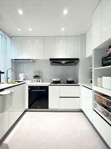 Gabinete de almacenamiento de madera contrachapada lacada en forma de U estilo brillante diseño moderno personalizado muebles de cocina al por mayor - Product Image 6