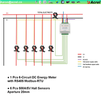 Compteur d'énergie CC Acrel AMC16-DETT à 6 canaux avec écran LCD, RS485 MODBUS-RTU, rail DIN 35 mm pour la surveillance de l'alimentation des stations de télécommunications